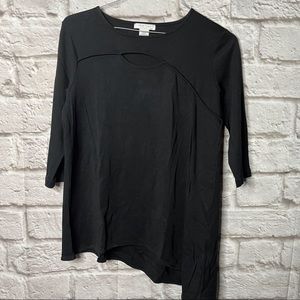 Joan Vass Black Cutout Top‎ Womens Size Large Petite